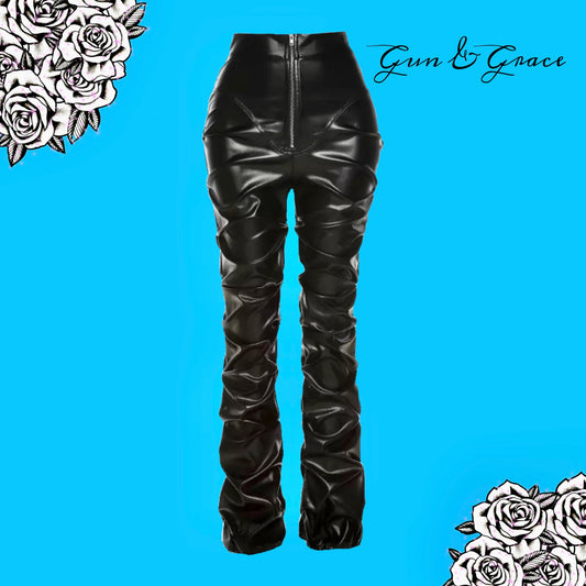 Ruched Faux Leather Pants